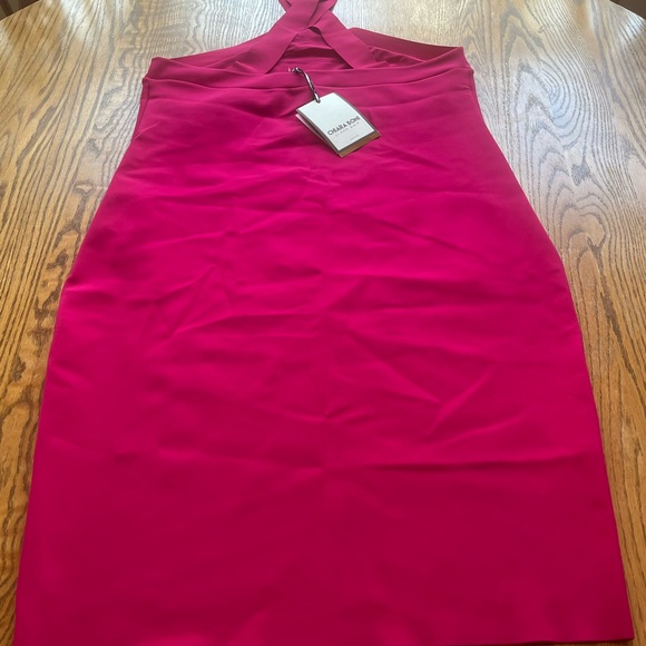NWT CHIARA BONI Guendaline Scuba Halter Cocktail Dress- Fuchsia- Size 44 US 8 - Picture 4 of 14